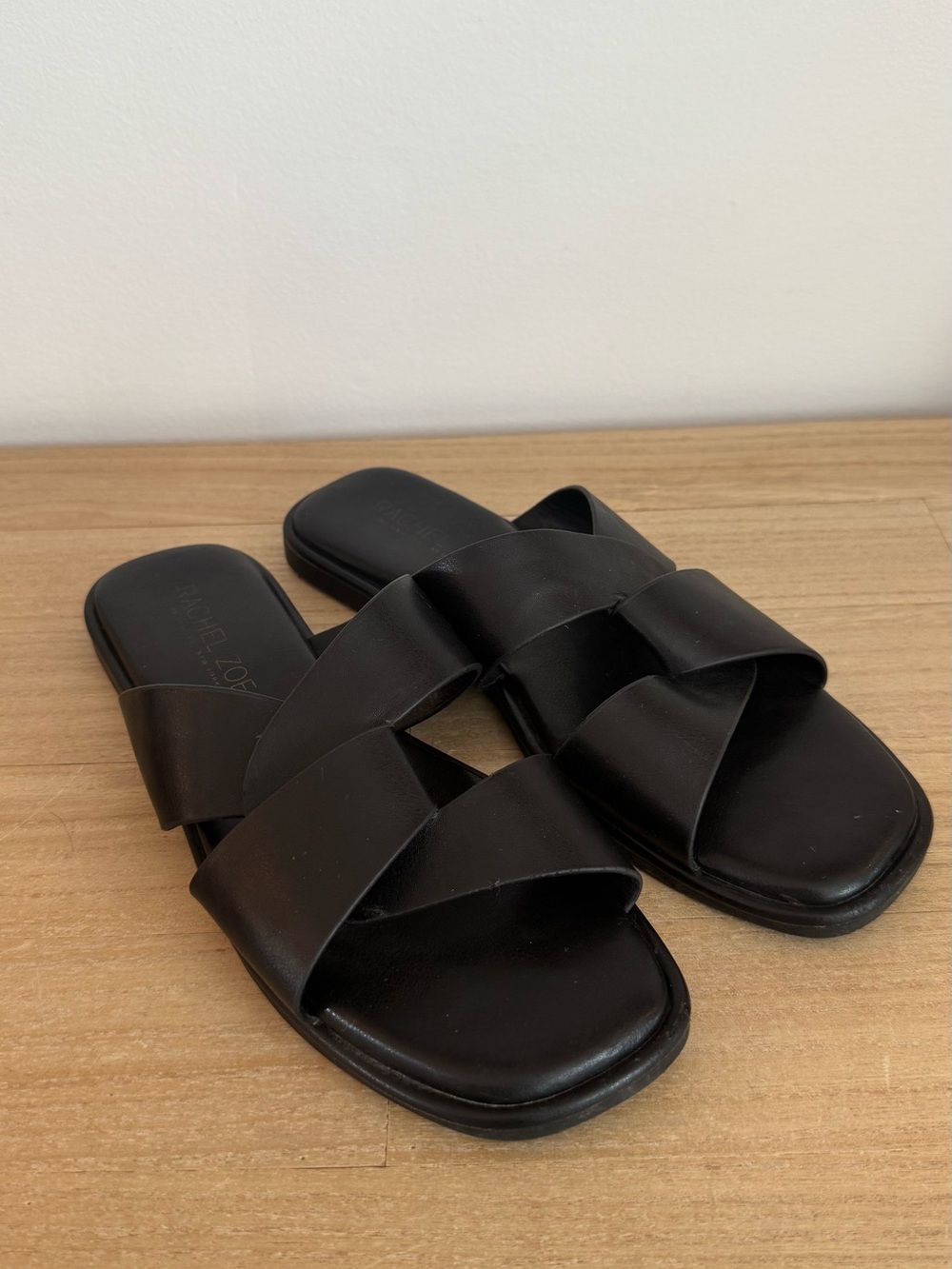 Rachel Zoe Tribune Black Criss Cross Slide Sandals